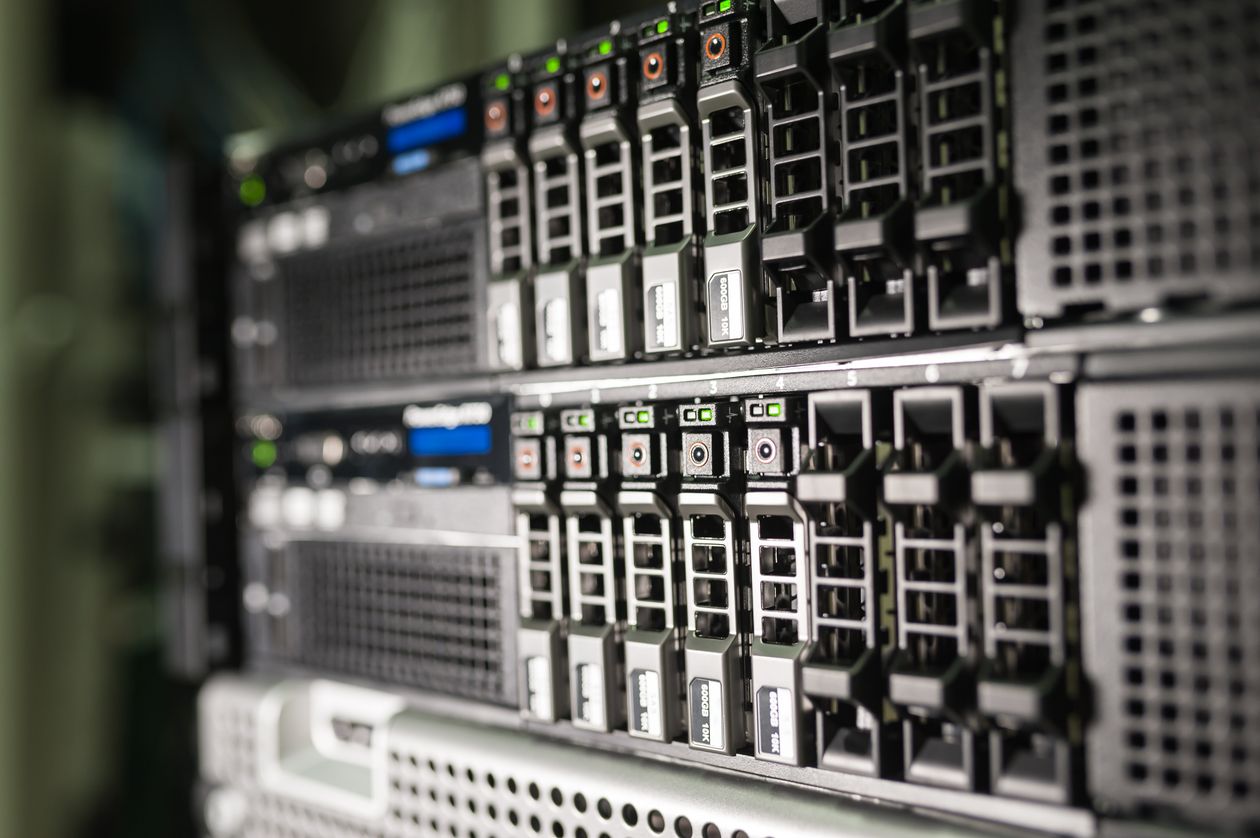 Rows of equipment in a server rack