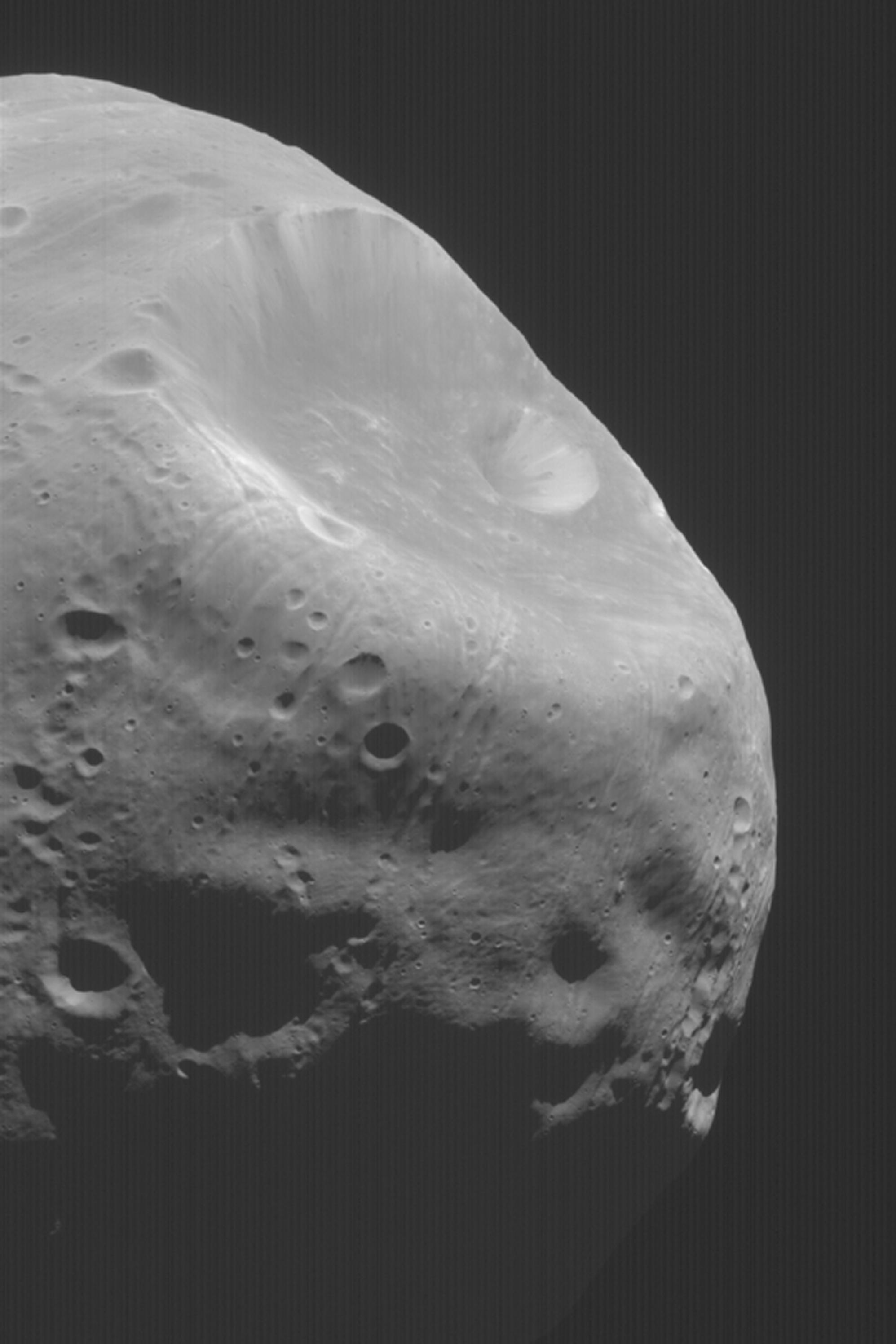 Phobos in a 1998 Mars Global Surveyor image; not the 2026 MMX launch