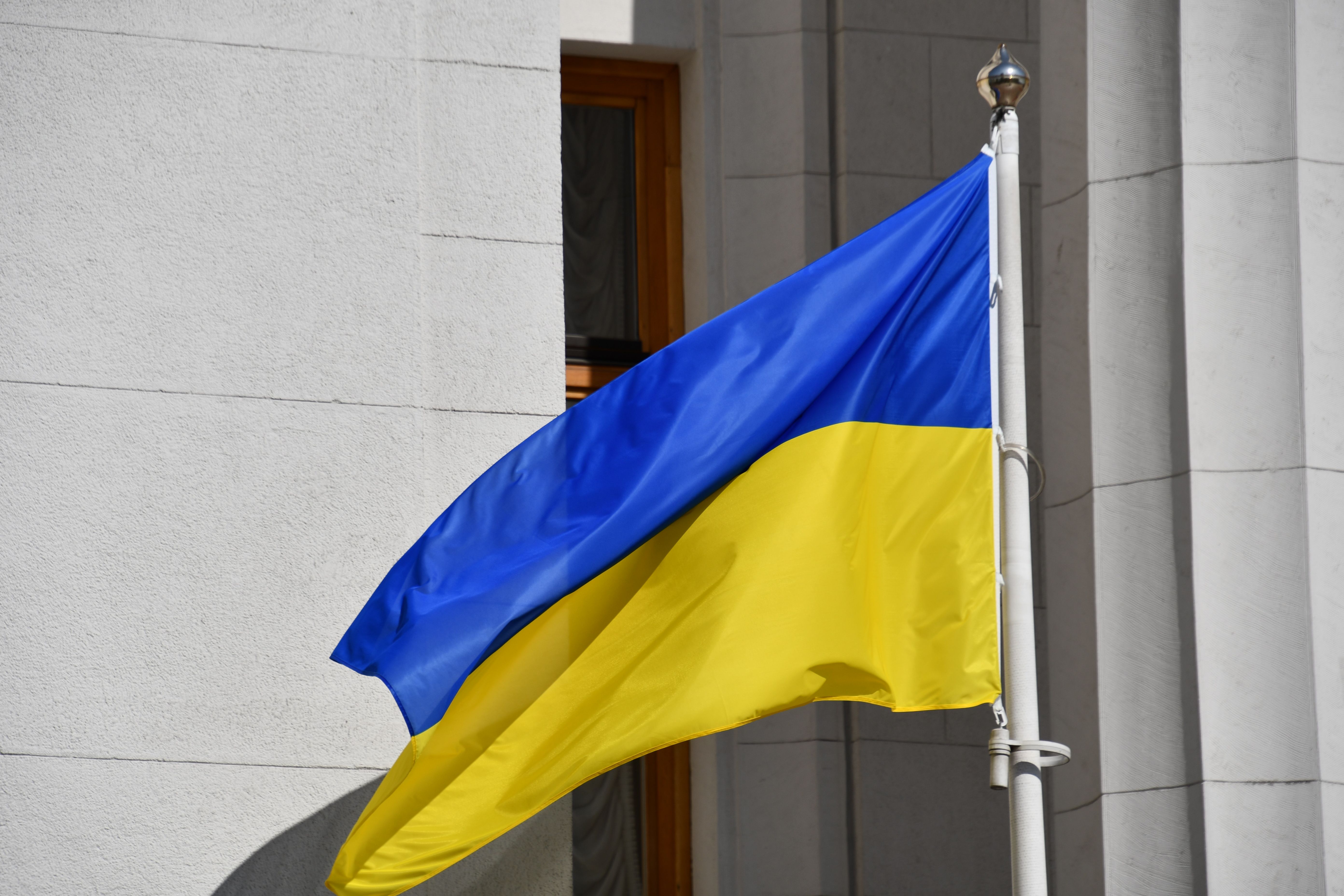 Ukrainian flag outside a Kyiv building; illustrative file photograph
